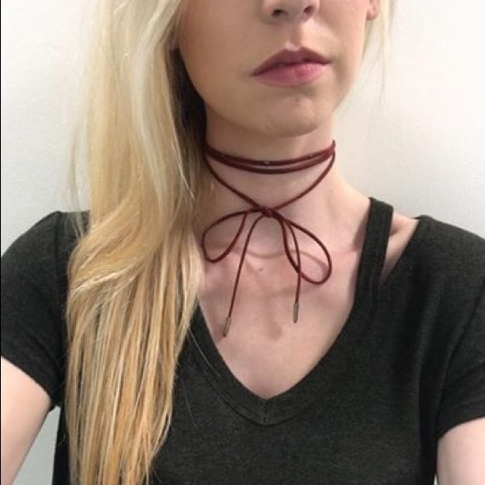 Wrap around choker in wine AND olive
